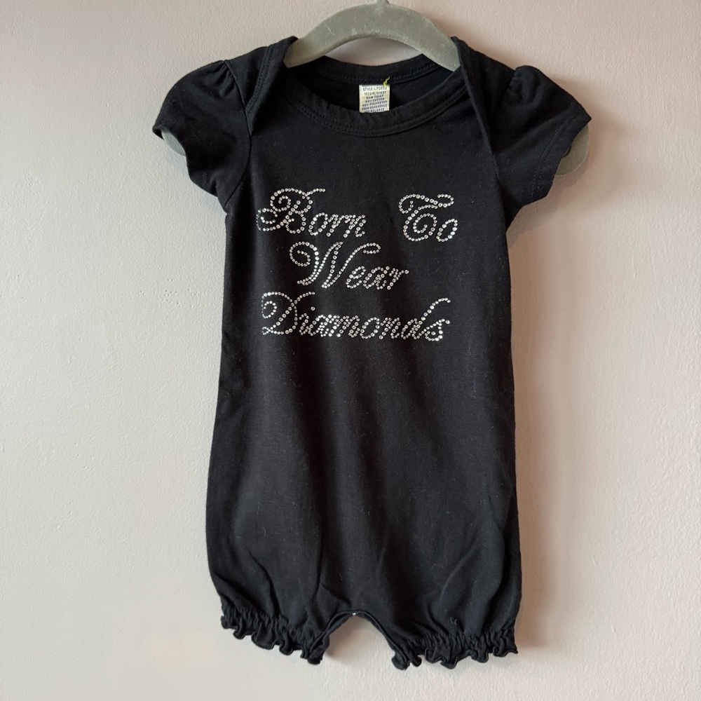 Baby Girl Rhinestone Studded Born to Wear Diamonds Shorts Romper Size‎ 6 months